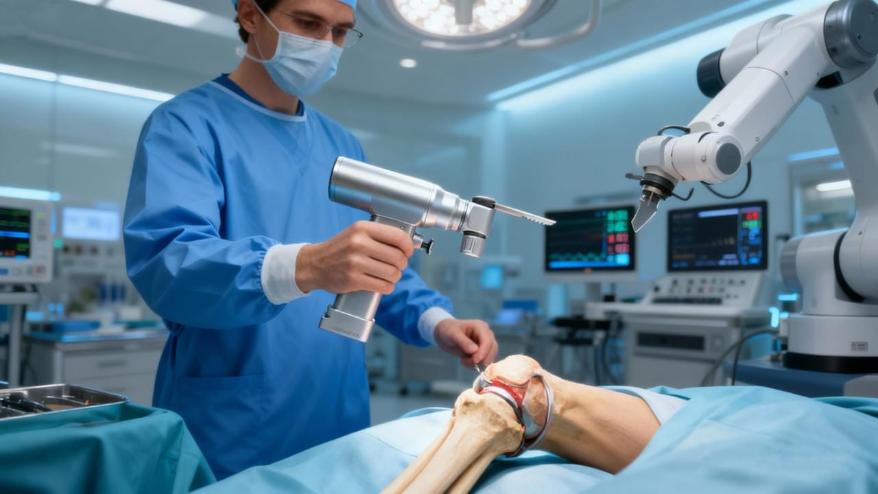 Profissionais que efectuam cirurgias em hospitais e centros ambulatórios utilizando ferramentas eléctricas ortopédicas avançadas, ilustrando as tendências e diferenças no mercado das ferramentas eléctricas ortopédicas.