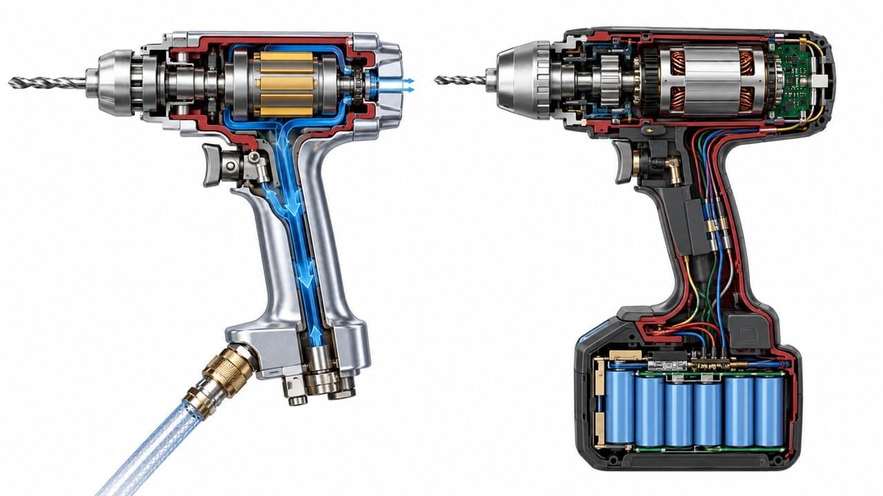 Technical cross-section comparison of pneumatic and electric orthopedic power tool motor systems for surgical use
