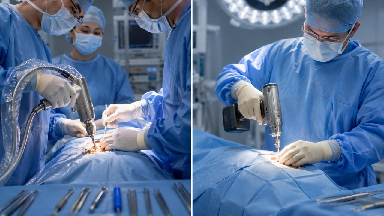 Sterile field comparison between pneumatic drill with hose and cordless electric orthopedic drill in operating room
