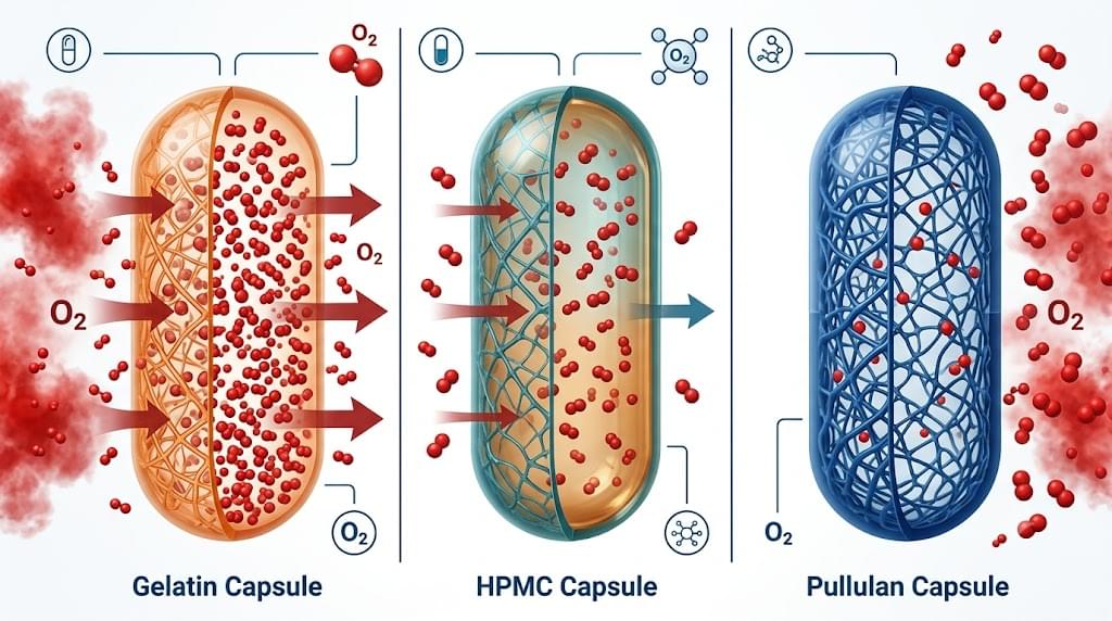 Oxygen barrier comparison of gelatin HPMC and pullulan capsule materials showing superior protection for nutraceuticals