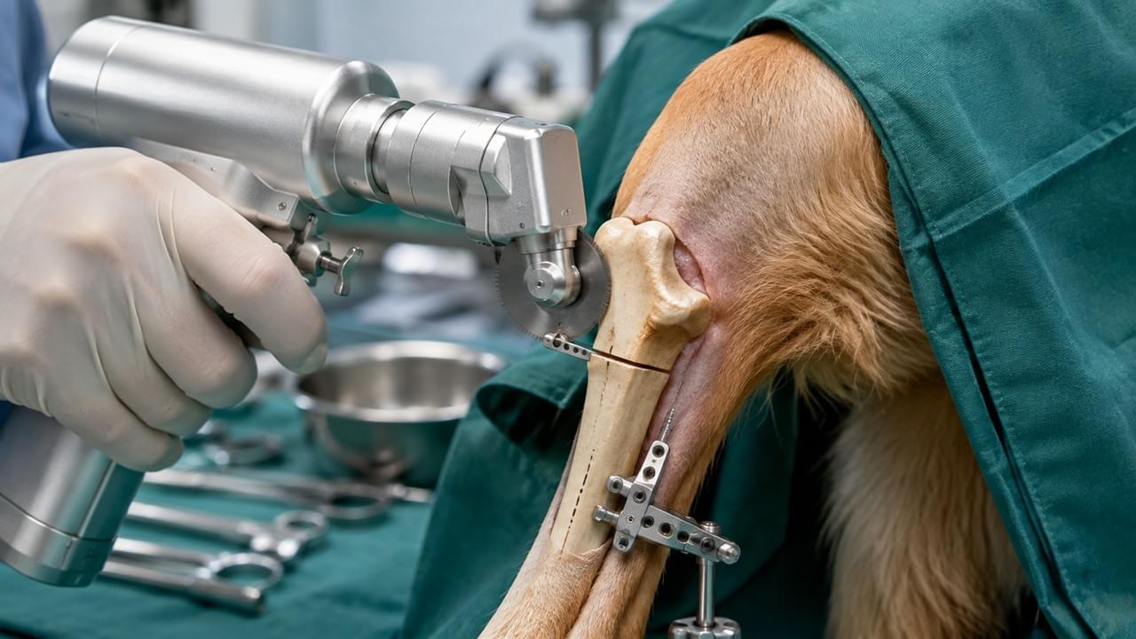 The Ultimate Veterinary Orthopedic Surgery Guide: 7 Power Tools Every Clinic Needs 2 TPLO veterinary orthopedic surgery using precision circular saw for tibial plateau leveling osteotomy in dogs