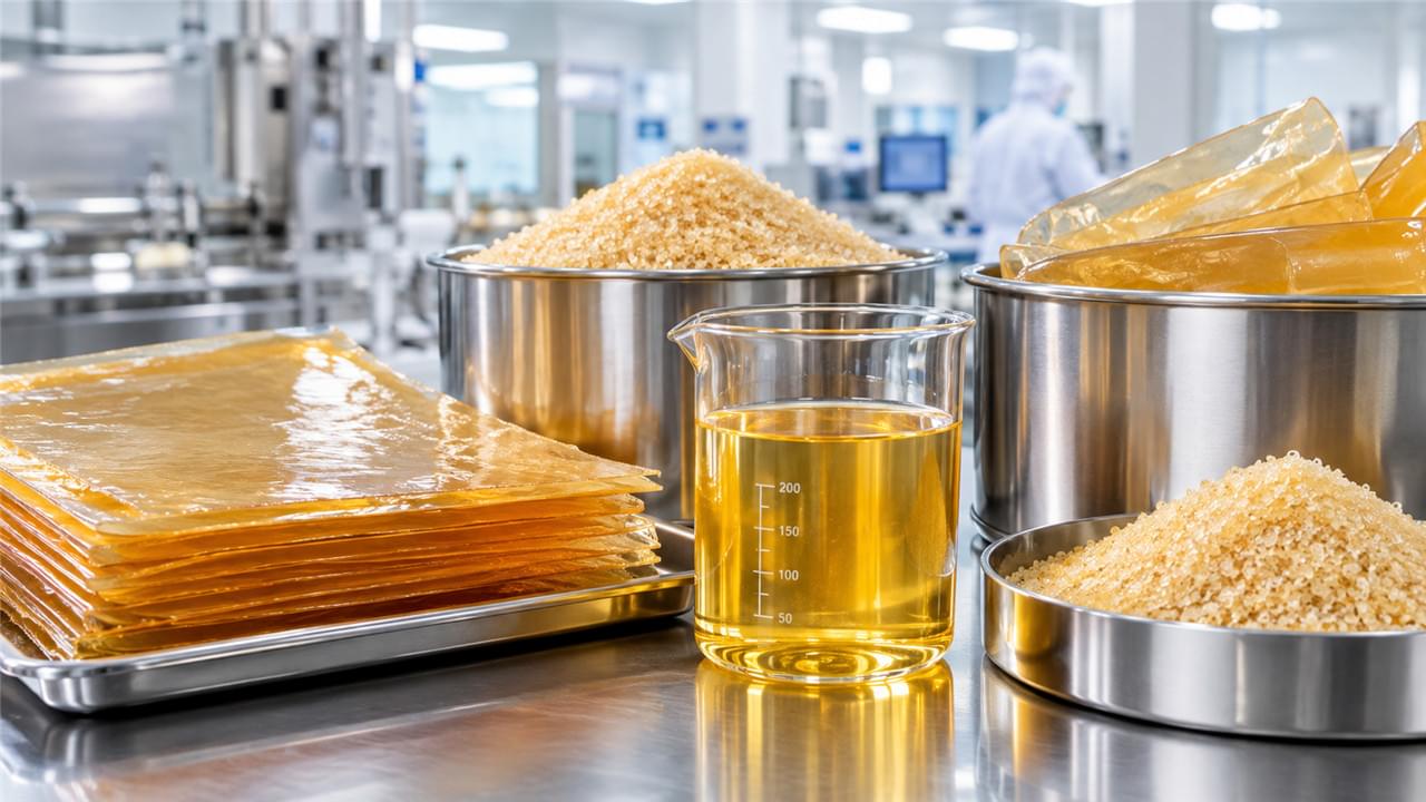 Pharmaceutical grade gelatin raw material qualification for capsule manufacturing showing bovine and porcine gelatin sourcing standards