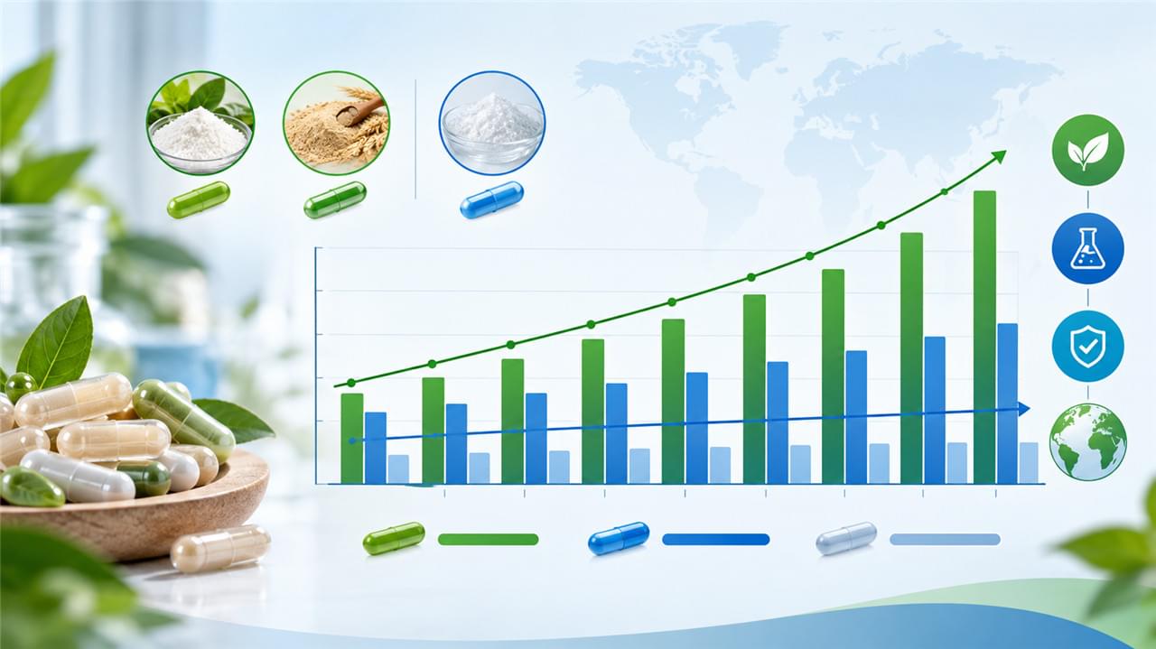 Plant-Based Capsules: 7 Market Trends Reshaping the Supplement Industry 1 Plant-based capsule market growth forecast showing HPMC and pullulan segment outpacing gelatin capsules 2024-2030